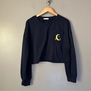 ROMWE Black Sweatshirt with Yellow Moon Design